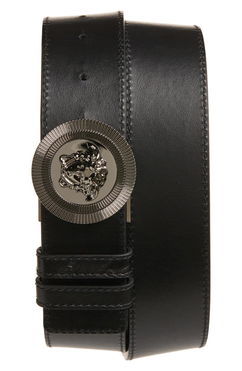 Versace Medusa Biggie Leather Reversible Belt, Alternate, color, Black Ruthenium