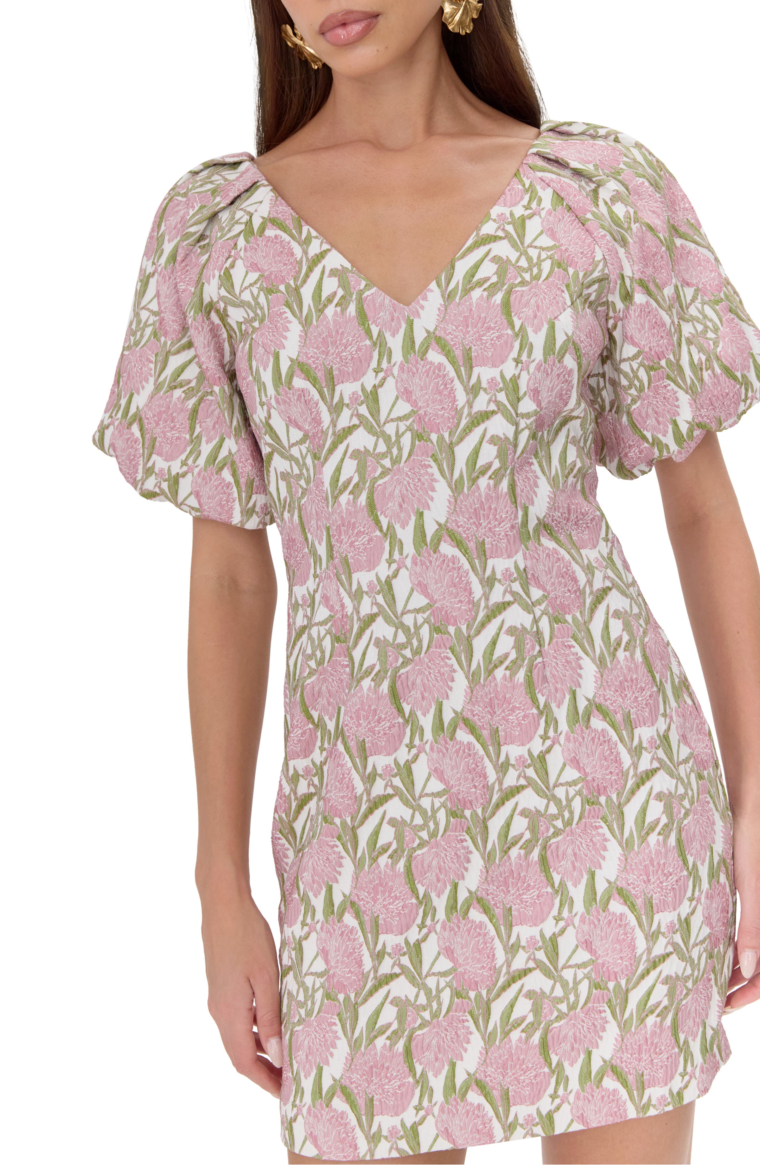 Adelyn Rae Floral Jacquard Puff Sleeve Minidress (Women) | Nordstromrack