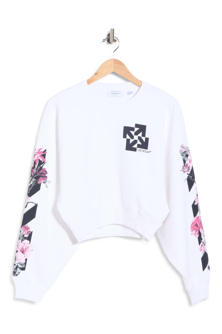 Crop Crewneck Graphic Sweatshirt, Alternate, color, BRIGHT WHITE