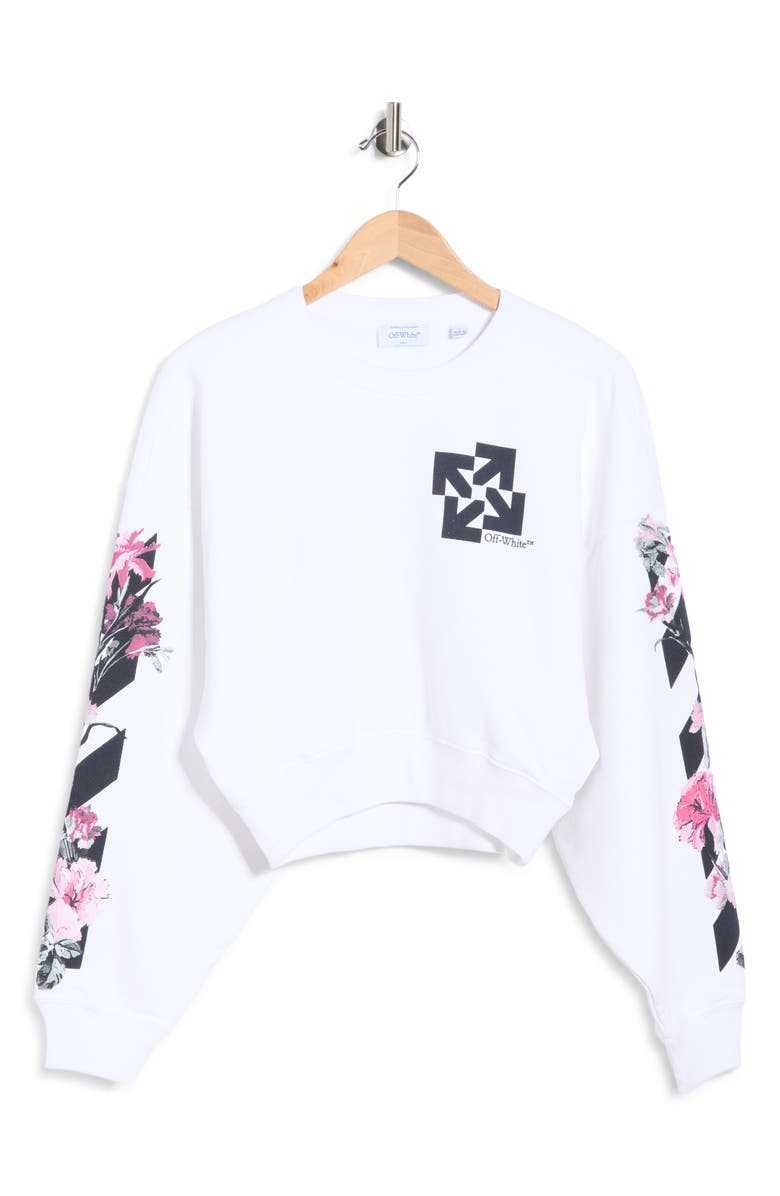 Off-White Crop Crewneck Graphic Sweatshirt, Alternate, color, Bright White