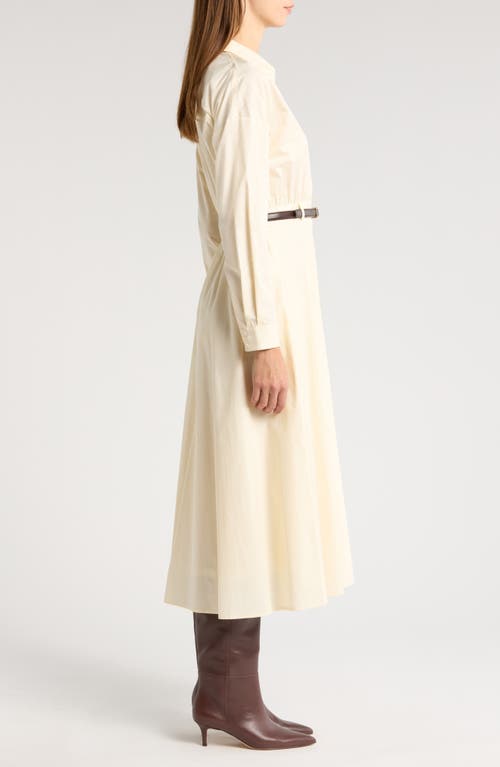 Zoe And Claire Long Sleeve Belted Midi Shirtdress In Ecru
