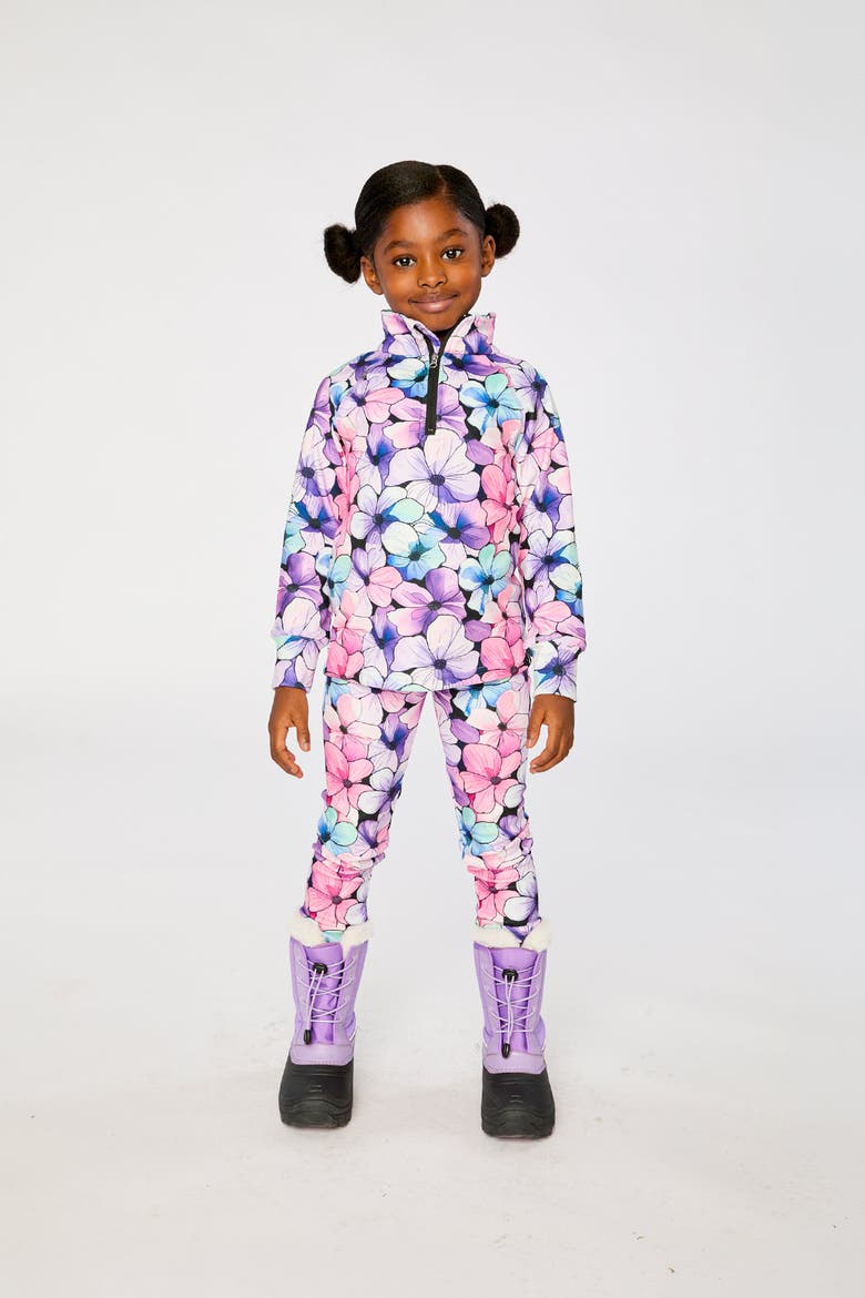 Two Piece Floral Brushed Half-Zip Top & Pants Thermal Underwear, Alternate, color, Purple Floral Print