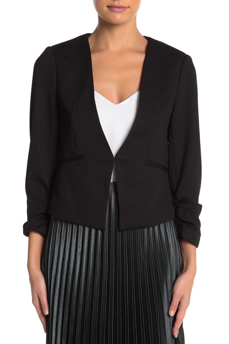 Pique Cropped Blazer, Alternate, color, BLACK