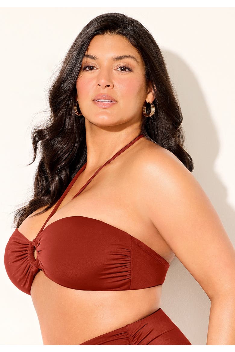 Ruched Ring Bandeau Bikini Top, Alternate, color, Cinnamon