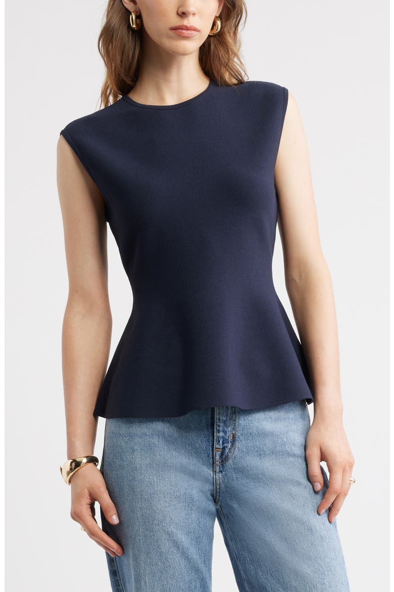 Sleeveless Peplum Sweater, Main, color, NAVY NIGHT