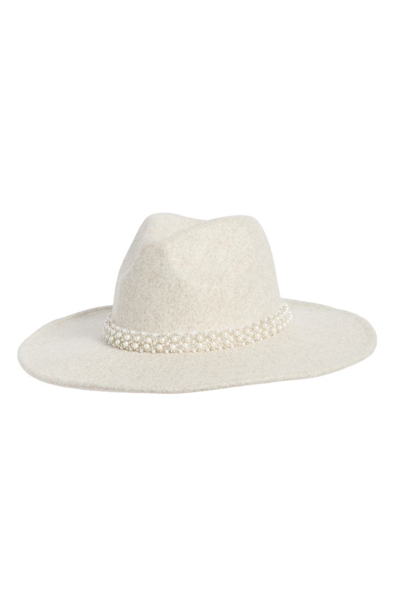David & Young Pearl Band Faux Suede Panama Hat, Main, color, Beige