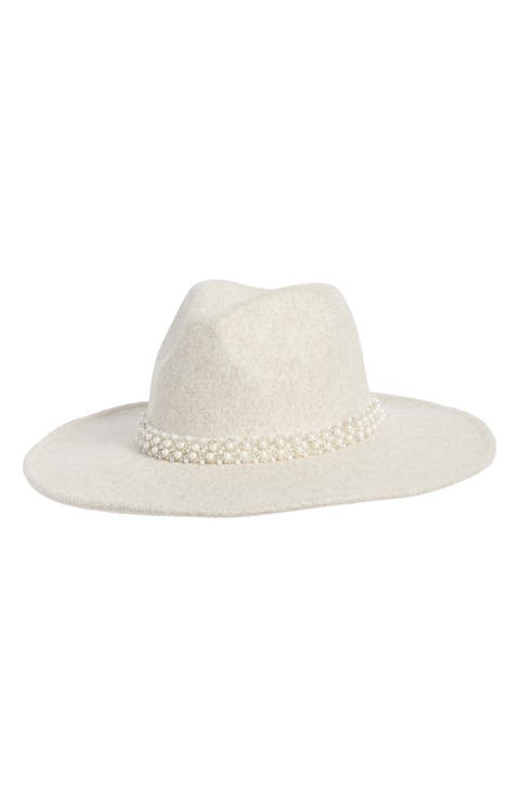 Pearl Band Faux Suede Panama Hat
