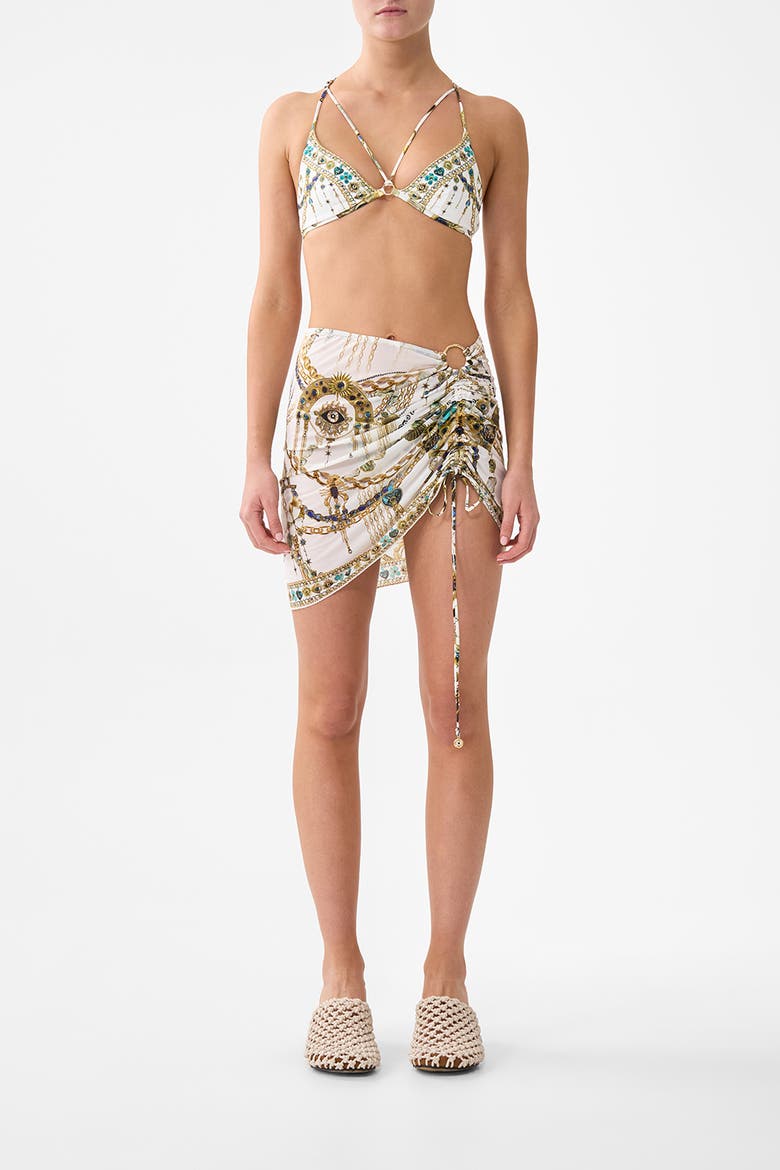 Ruched Short Sarong With Ring Front Trim, Main, color, Chain Gang