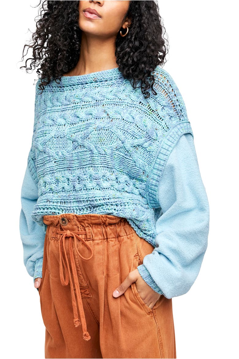 Honey Cable Pullover, Main, color, SIREN BLUE COMBO