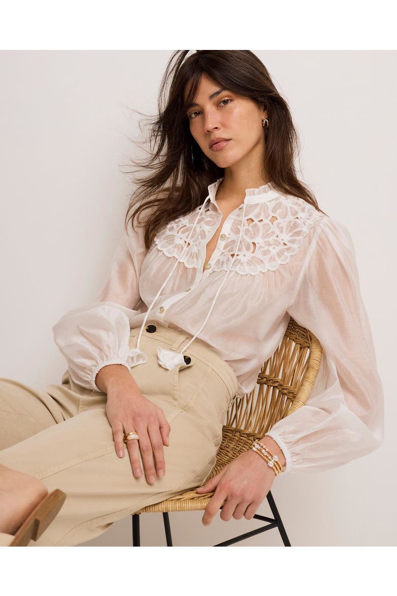 Floral Cutwork Detail Blouse, Alternate, color, Ivory