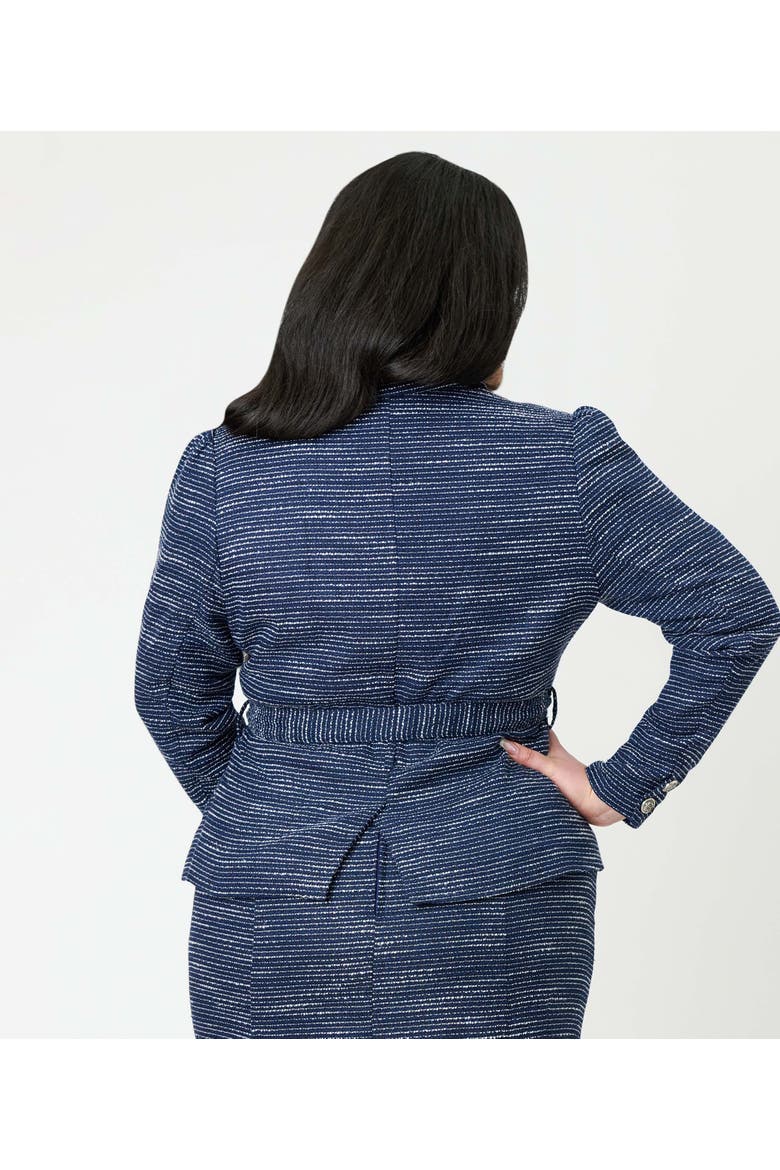 Plus Size 1940s Tweed Belted Jacket, Alternate, color, Navy & White Tweed