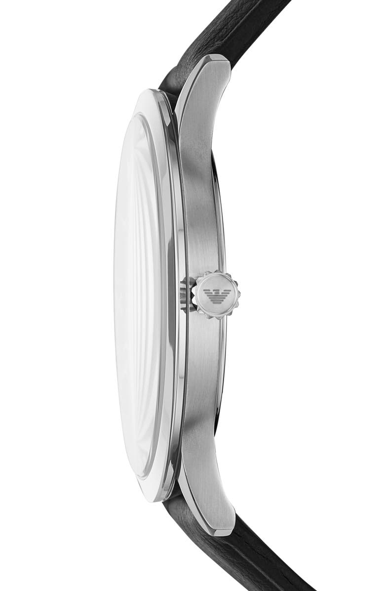 Emporio Armani Leather Strap Watch, 44mm, Alternate, color, Silver