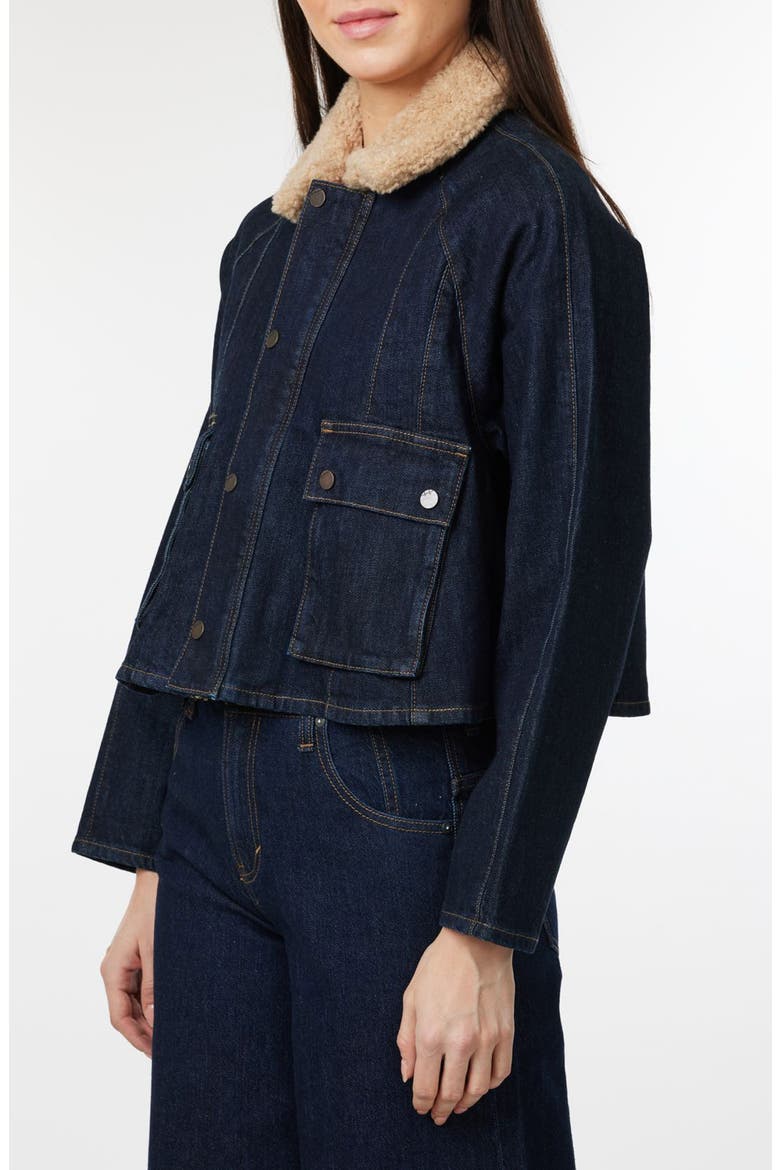 Faux Shearling Collar Crop Barn Jacket, Alternate, color, RINSE