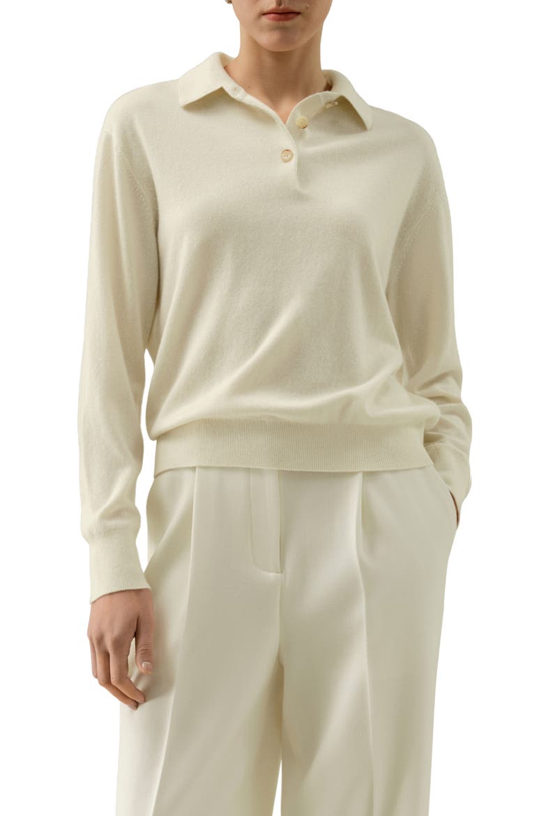 Women's Baby Cashmere Polo Shirt, Main, color, Cloud