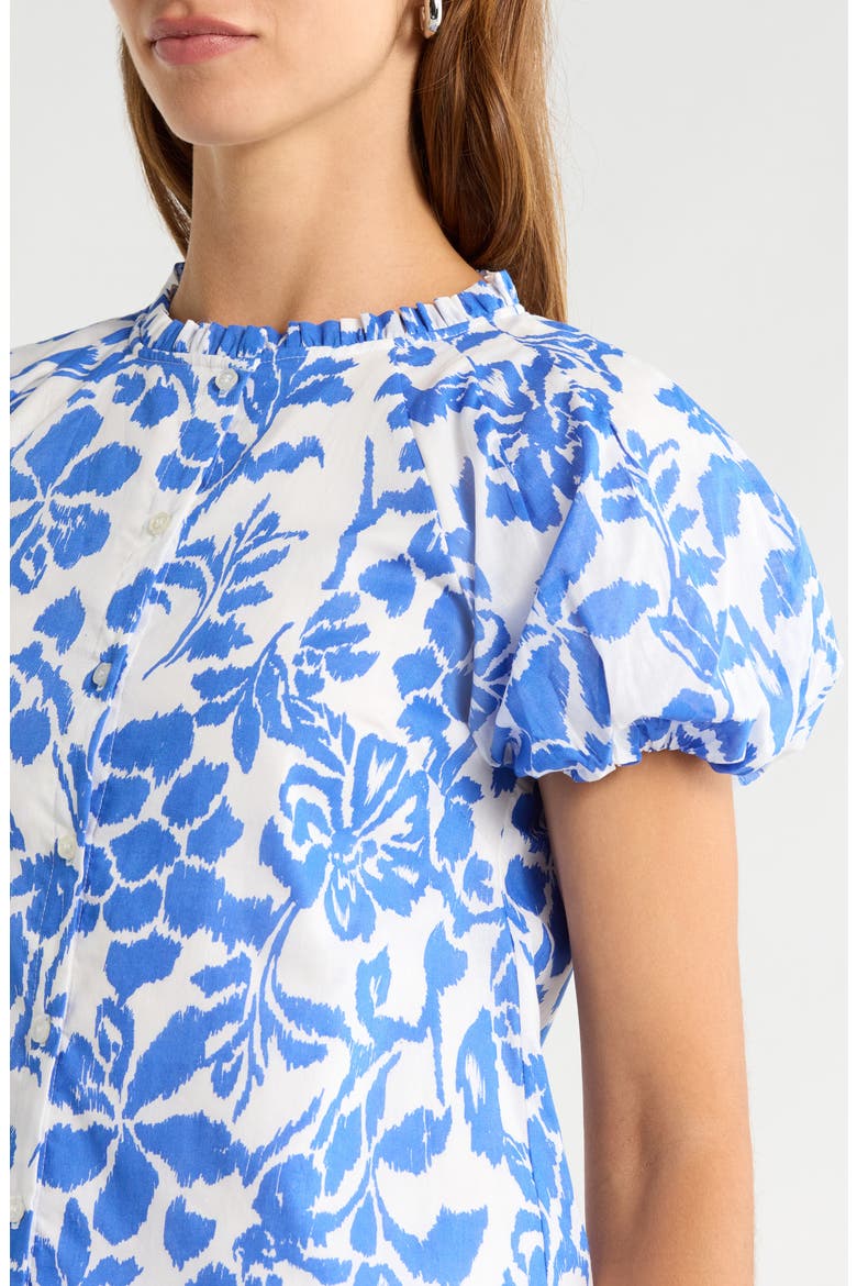 Shia Floral Avy Puff Sleeve Button-Up Shirt, Alternate, color, WHTE BLUE