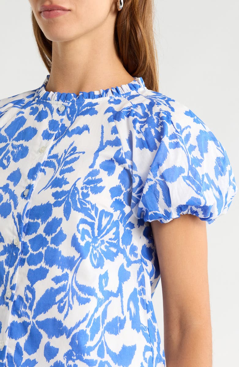 SUGARLIPS Shia Floral Avy Puff Sleeve Button-Up Shirt, Alternate, color, Whte Blue