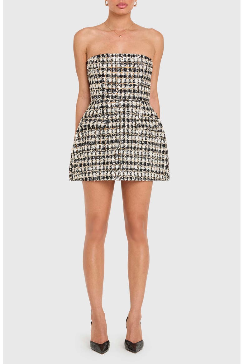Bethany Metallic Tweed Strapless Romper, Main, color, BLACK / WHITE