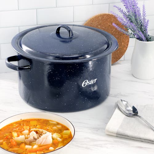 Oster Castillo 11 Quart Enamel On Steel Stock Pot With Lid In Blue
