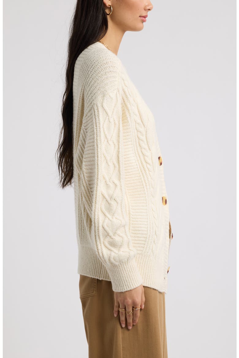 Relaxed Cable Stitch V-Neck Cardigan, Alternate, color, IVORY DOVE