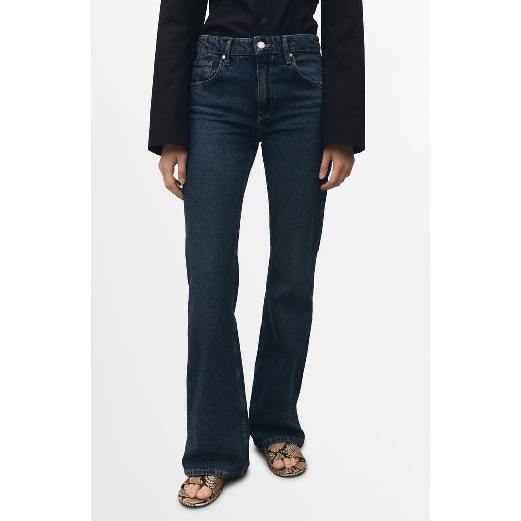 Shop Mango High Waist Flare Leg Jeans In Dark Blue