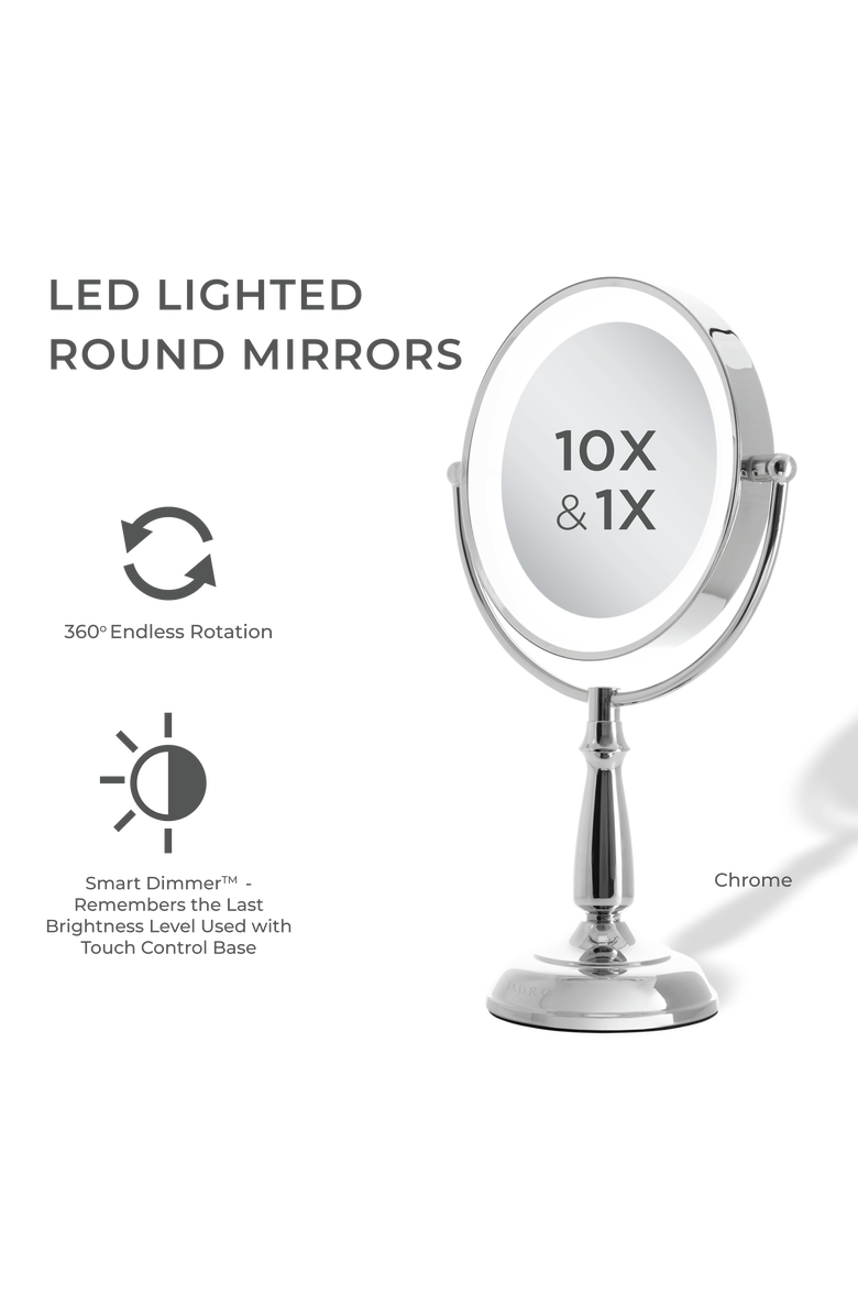 Zadro Lighted Makeup Mirror with 10X/1X Magnification & Touch Base Controls, Alternate, color, Chrome