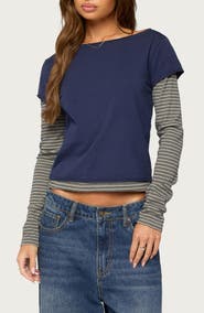 EDIKTED Layered Striped Long Sleeve T-Shirt