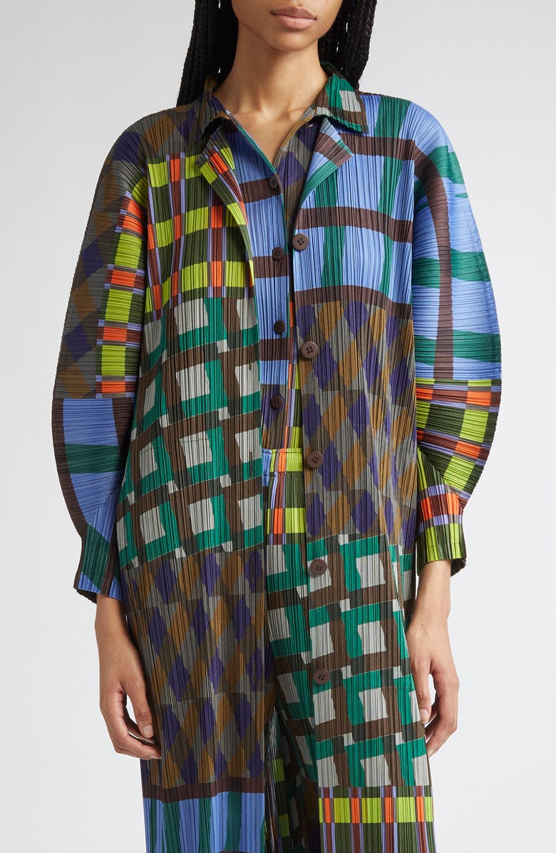 Pleats Please Issey Miyake Harmony Pleated Three Quarter Sleeve Midi Dress, Main, color, Blue