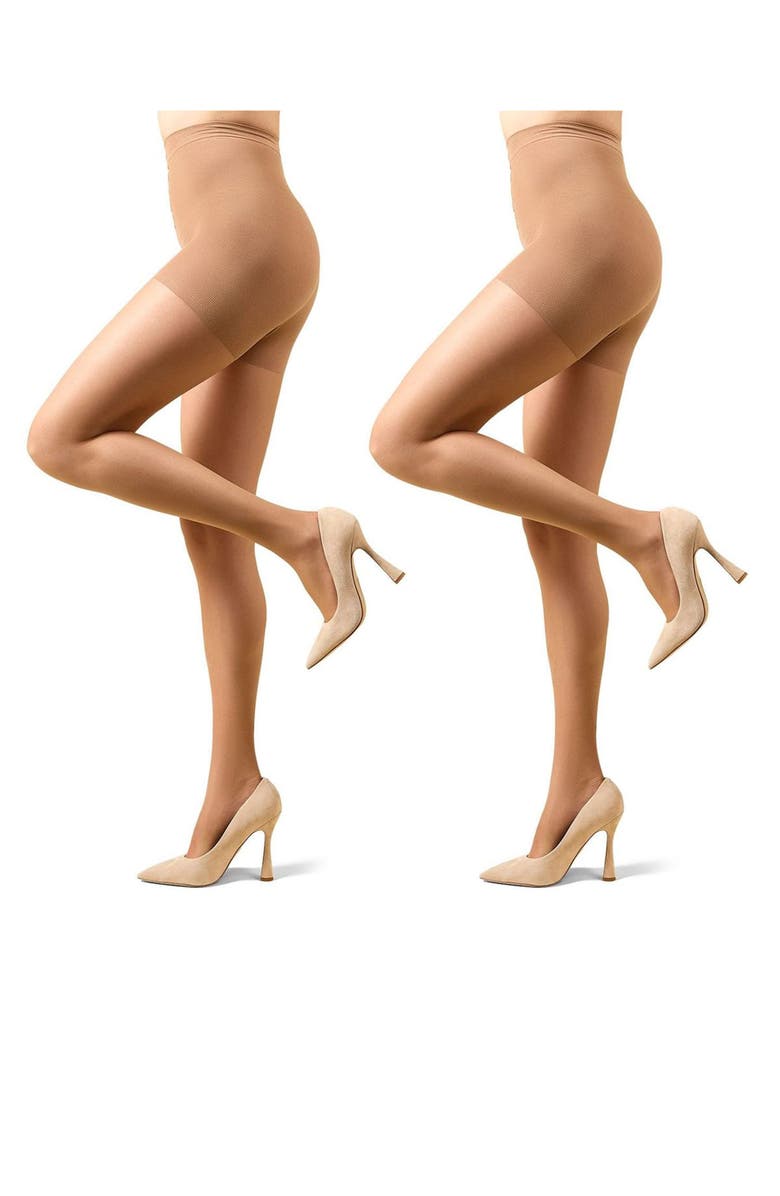 MeMoi Crystal 2-Pack Control Top Tights, Alternate, color, Honey