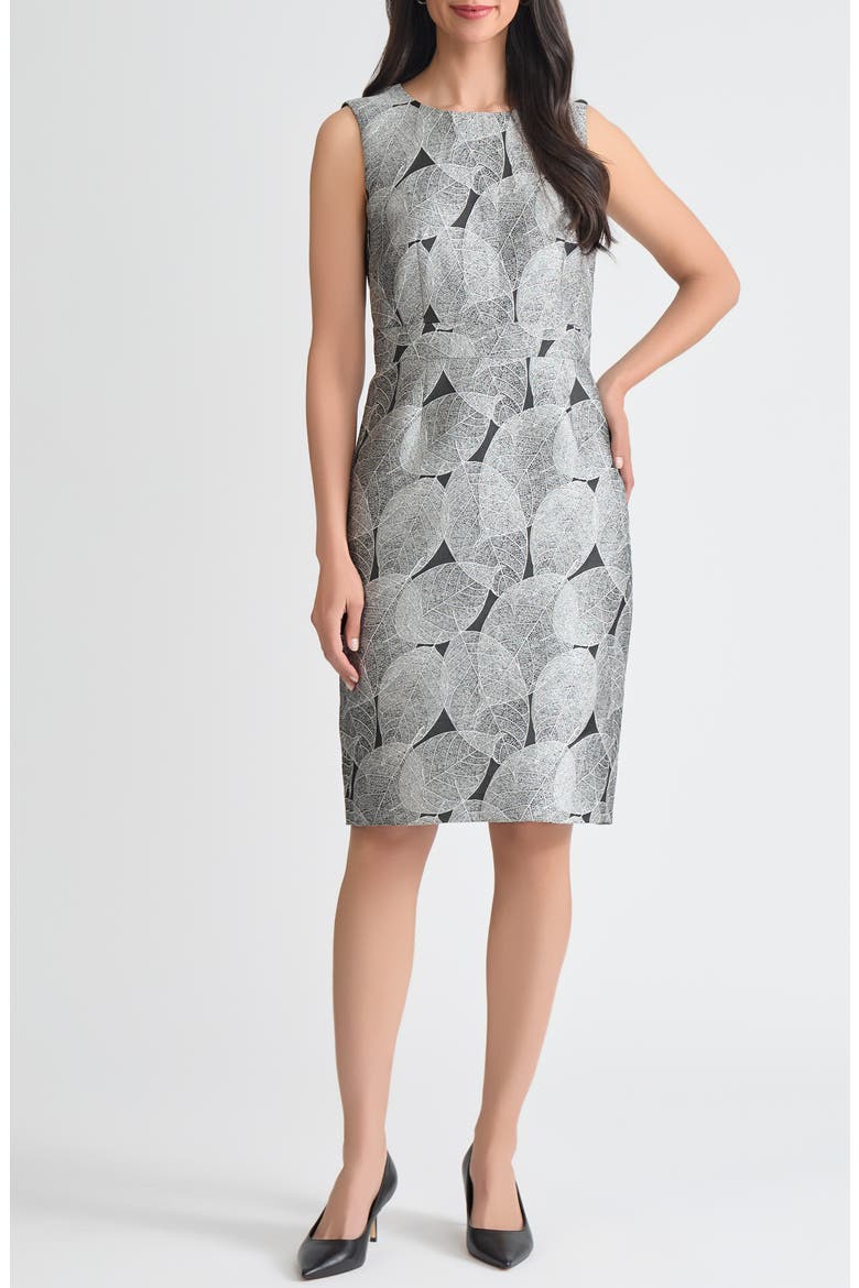 Holiday Sleeveless Waistband Sheath Dress, Main, color, BLACK MULTI