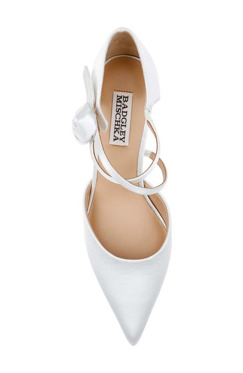 Badgley Mischka Collection Jayden Ankle Strap Pointed Toe Pump In White Satin