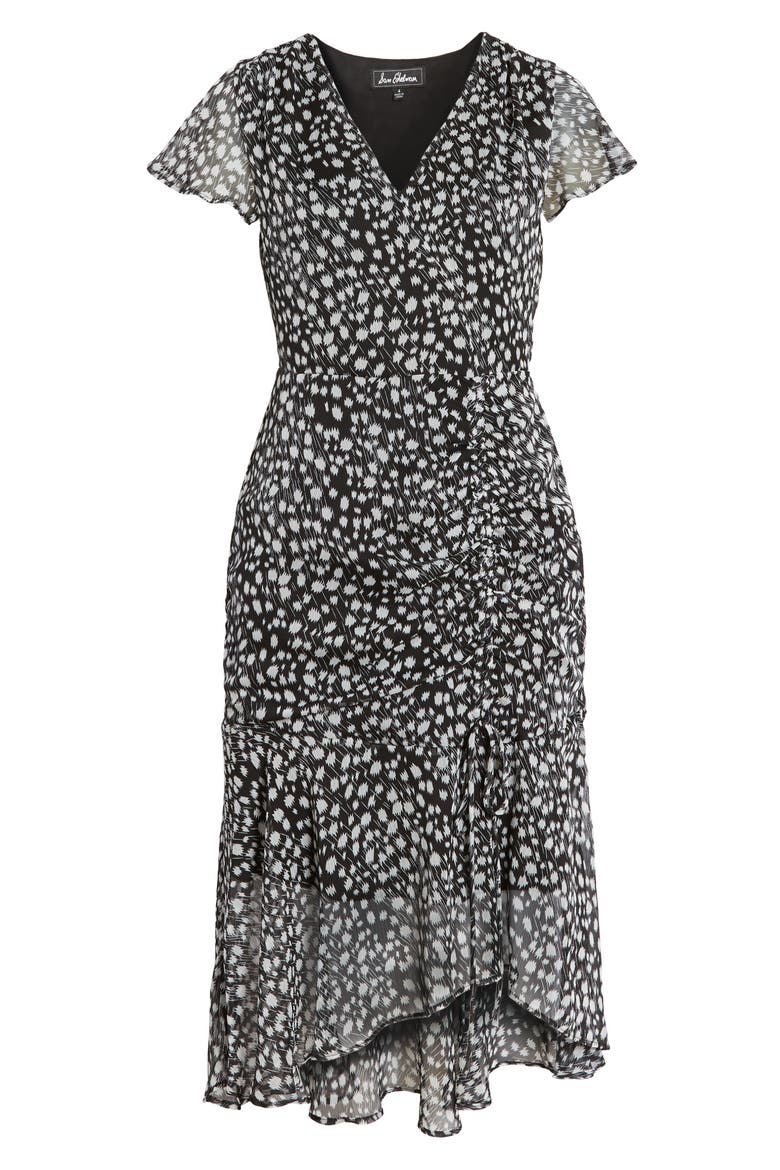 Printed Ruched Midi Dress, Alternate, color, BLACK/ WHITE