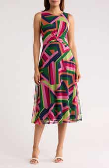 Vince Camuto Front Twist Mesh Midi Dress