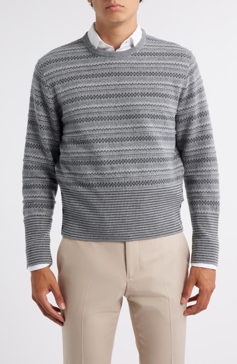 Thom Browne Fair Isle Float Jacquard Cashmere Sweater, Main, color, Light Grey