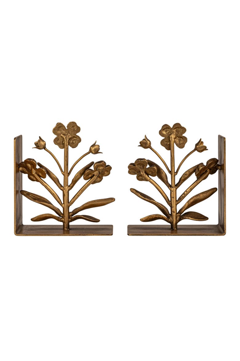 2-Piece Cast Metal Flower Bookends, Gold Finish, Alternate, color, Gold