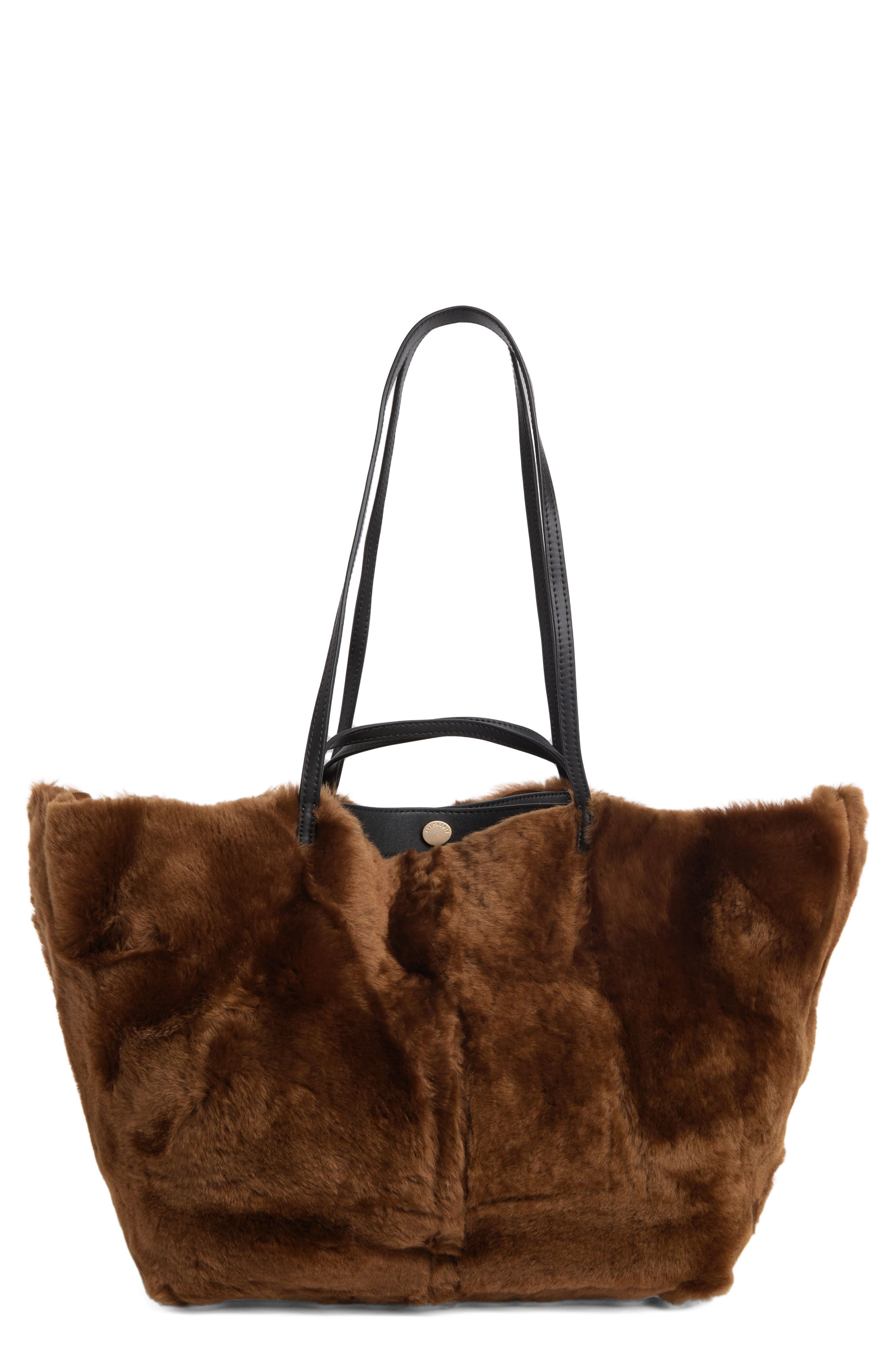 AllSaints Hannah Genuine Shearling Tote, Main, color, 