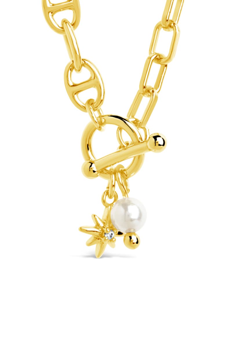 Sterling Forever Ava Freshwater Pearl & Burst Toggle Chain Necklace, Alternate, color, Gold