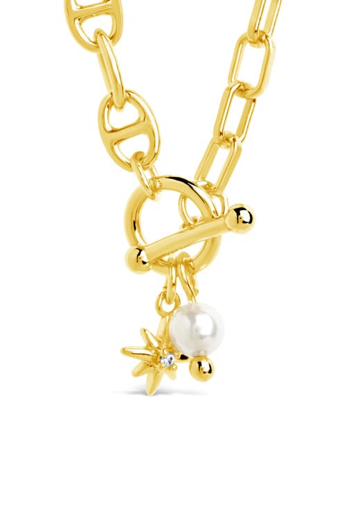 Sterling Forever Ava Freshwater Pearl & Burst Toggle Chain Necklace In Gold