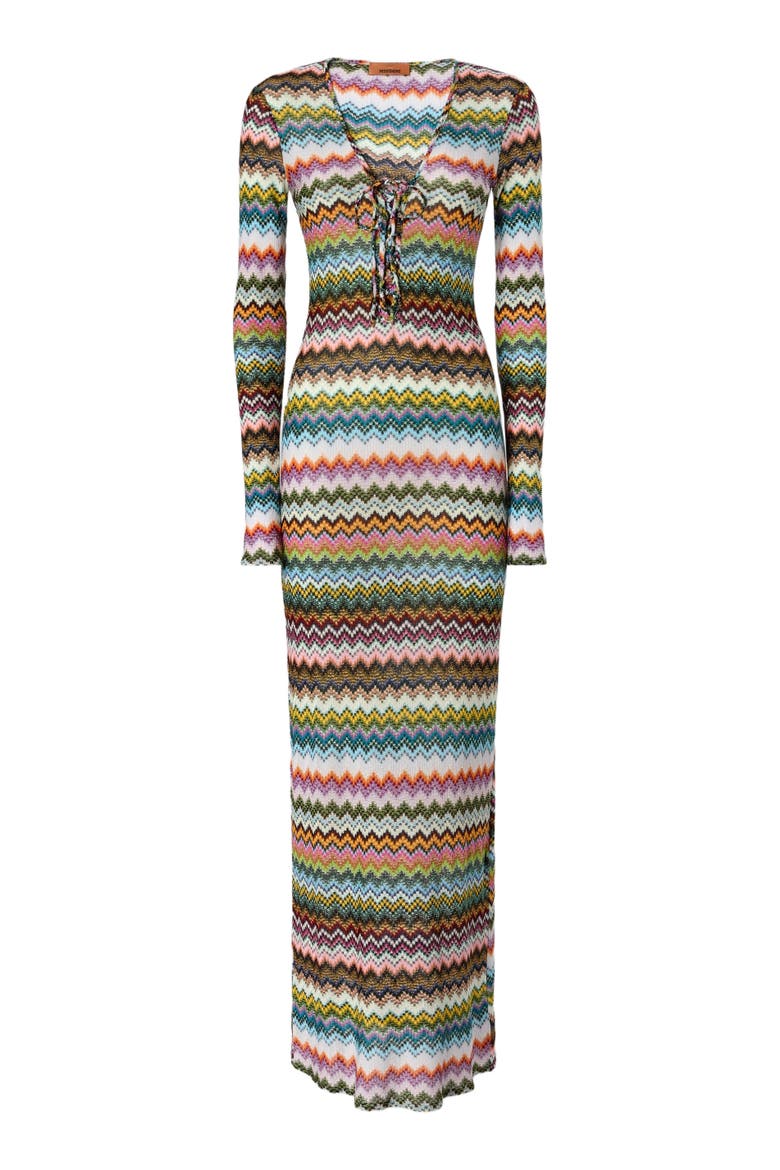 Long Cover-up In Lamé Viscose With Pixel-effect Zigzag Pattern, Alternate, color, Black & Multicoloured