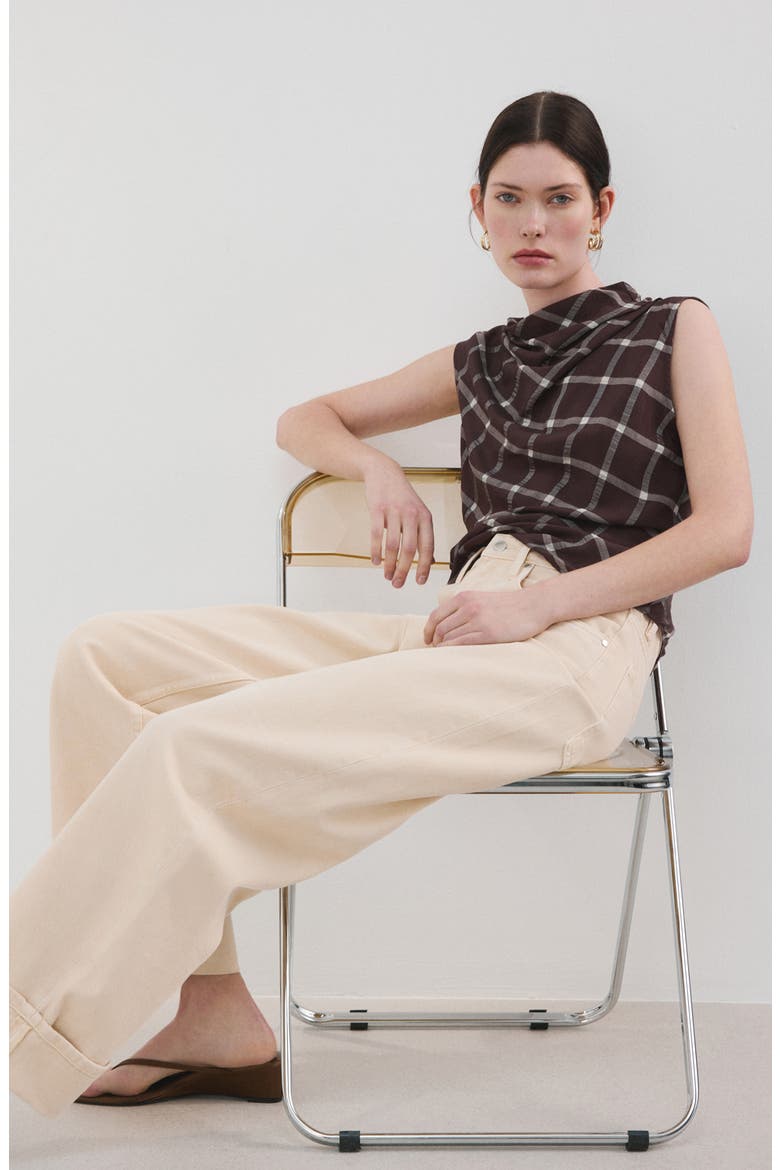 Check Cap Sleeve Top, Alternate, color, BURGUNDY