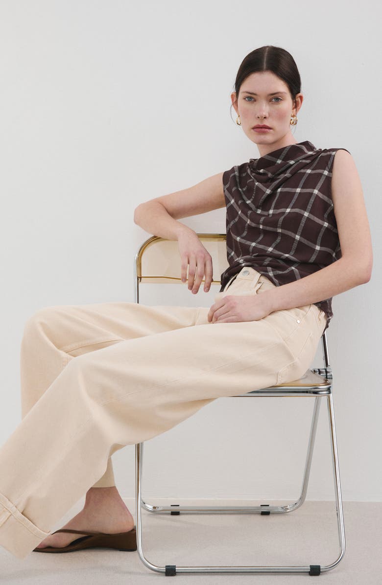 MANGO Check Cap Sleeve Top, Alternate, color, 