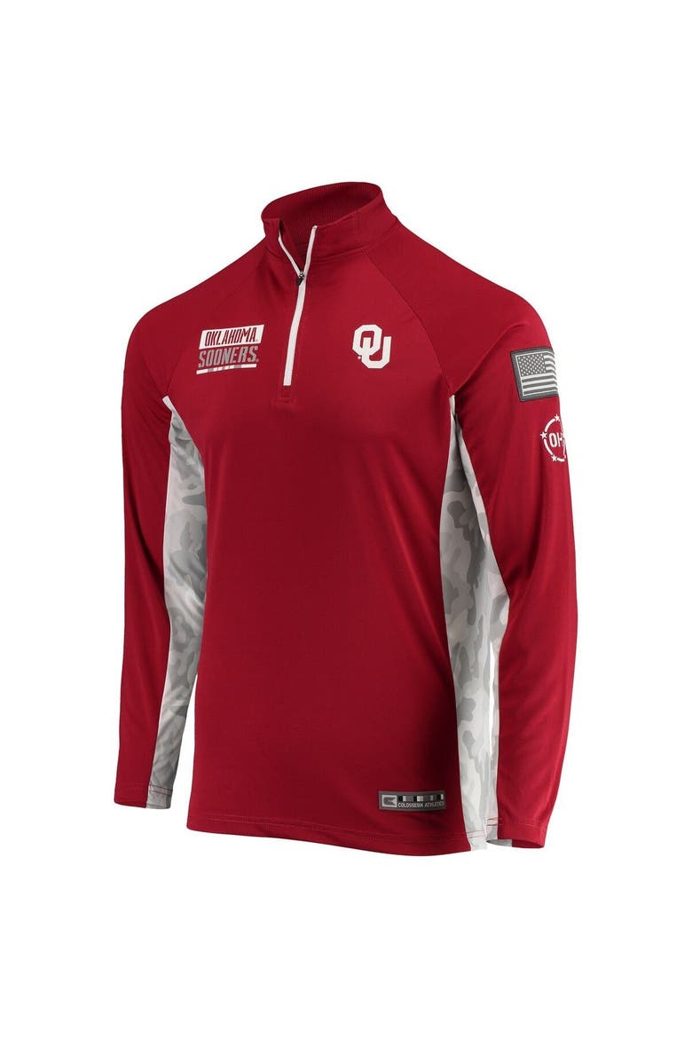 Men's Colosseum Crimson Oklahoma Sooners OHT Military Appreciation Snow Cruise Raglan 1/4-Zip Jacket, Alternate, color, Crimson