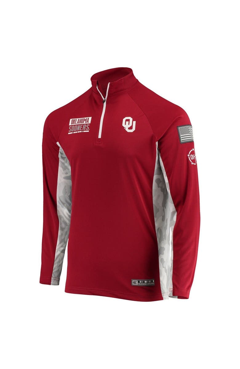 COLOSSEUM Men's Colosseum Crimson Oklahoma Sooners OHT Military Appreciation Snow Cruise Raglan 1/4-Zip Jacket, Alternate, color, 