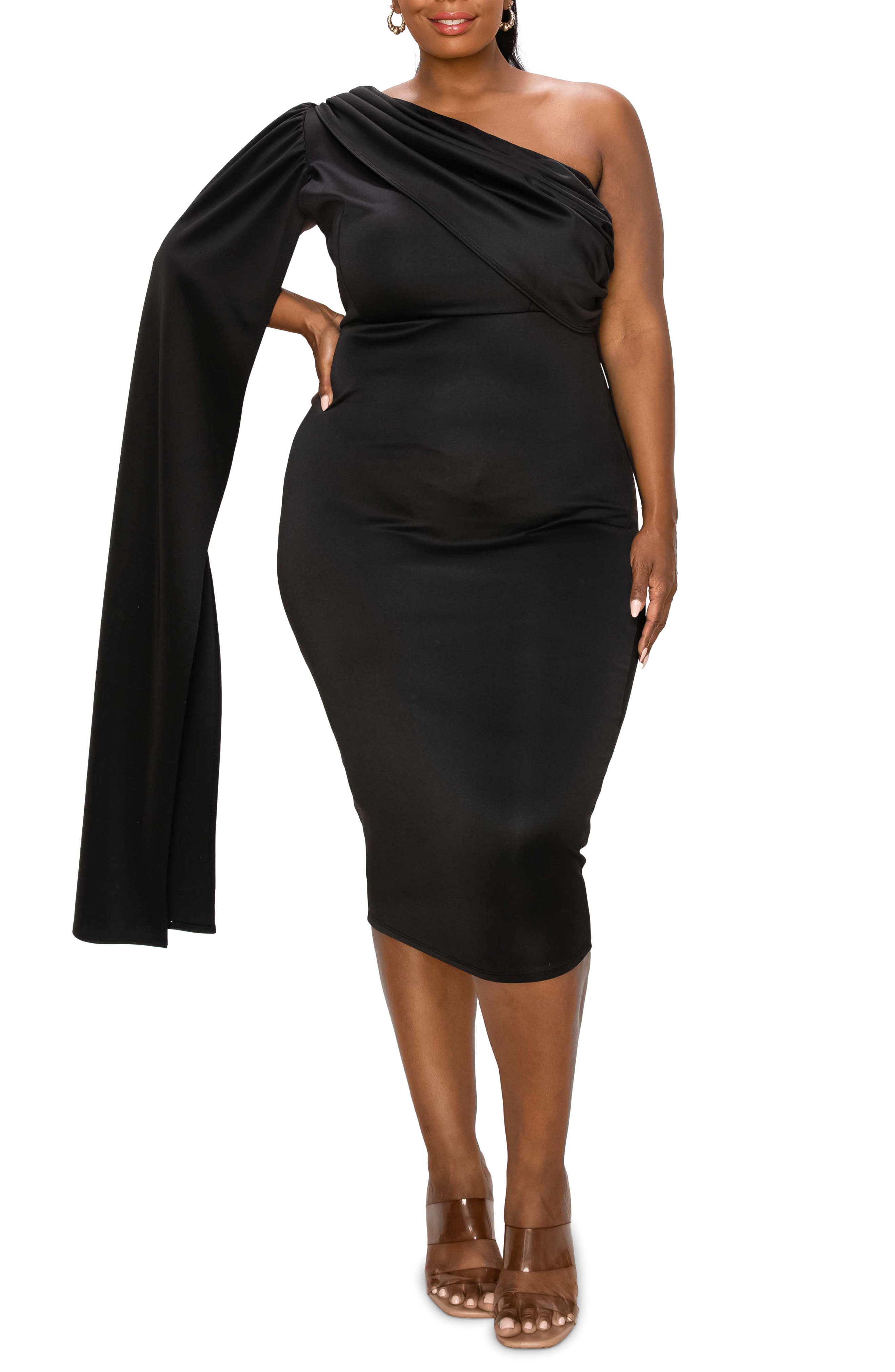 Spade One-Shoulder Cape Dress