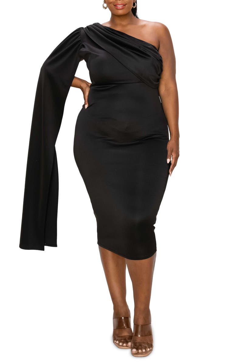 L I V D Spade One-Shoulder Cape Dress, Main, color, Black