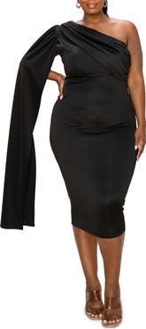 L I V D Spade One-Shoulder Cape Dress