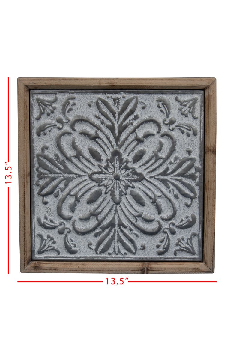 Whitewashed Tin Tile with Wood Frame Wall Decor, Alternate, color, Gray