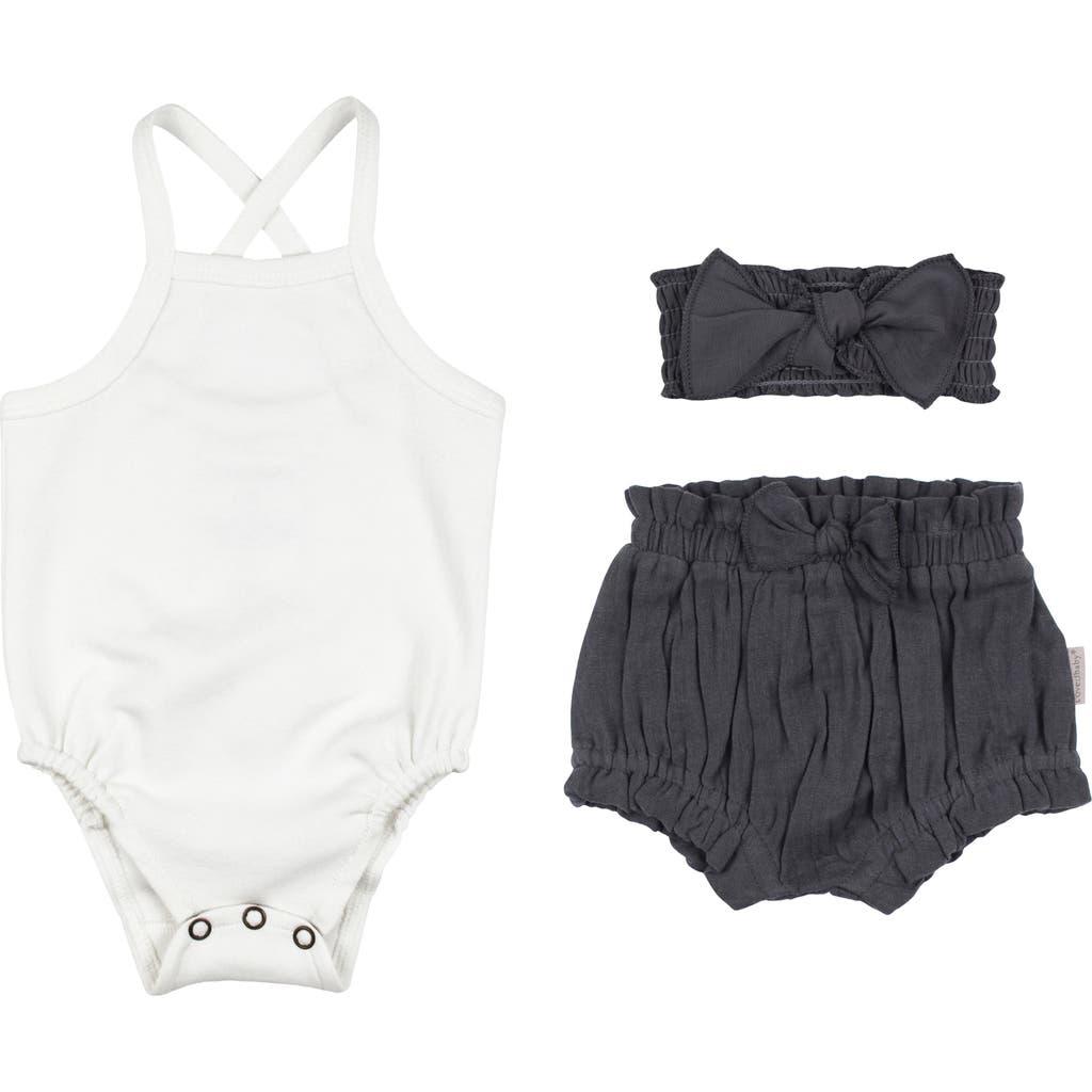 L'ovedbaby Organic Cotton Bodysuit, Bloomers & Headband Set In Black