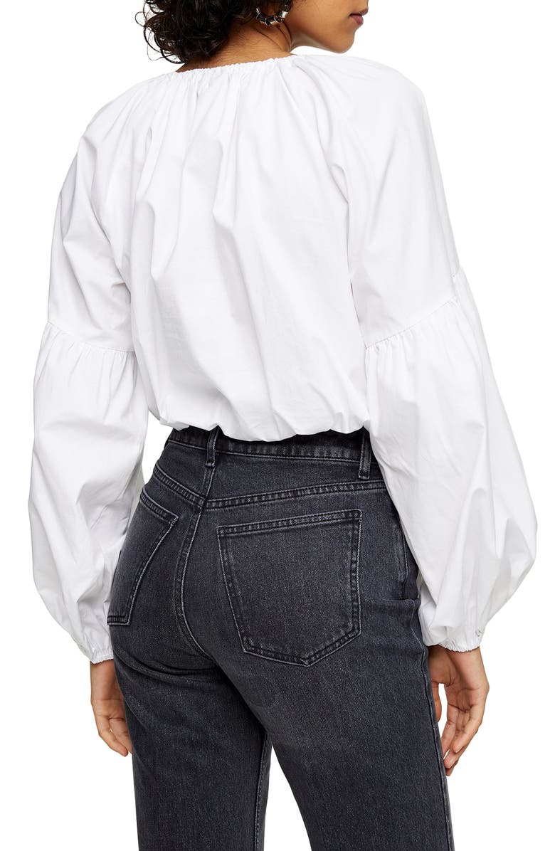 Topshop Bubble Hem Crop Blouse, Alternate, color, White