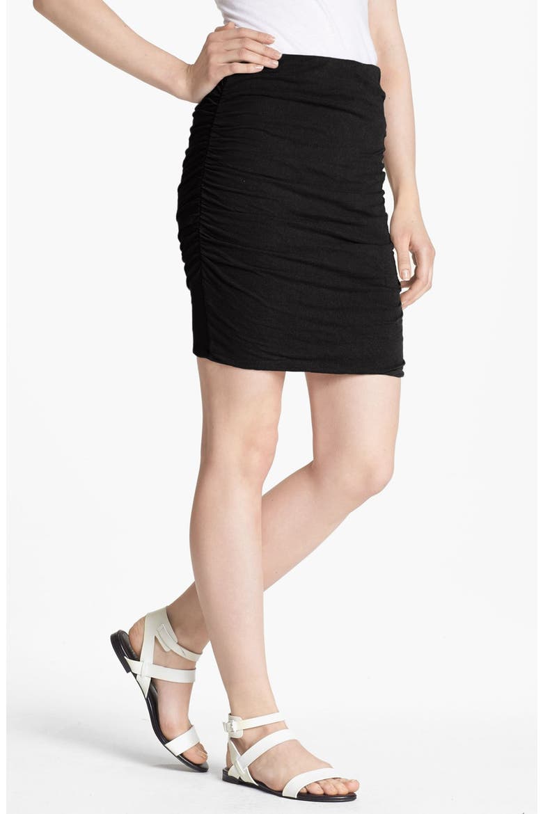 Ruched Linen Blend Miniskirt, Main, color, BLACK