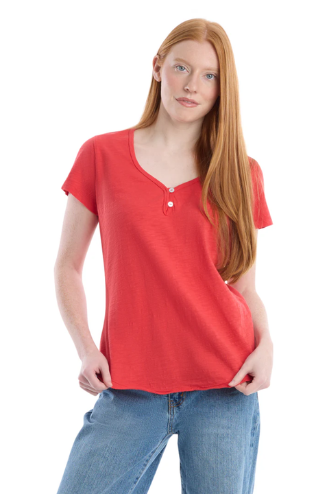 V-Neck Henley Short Sleeve Tee